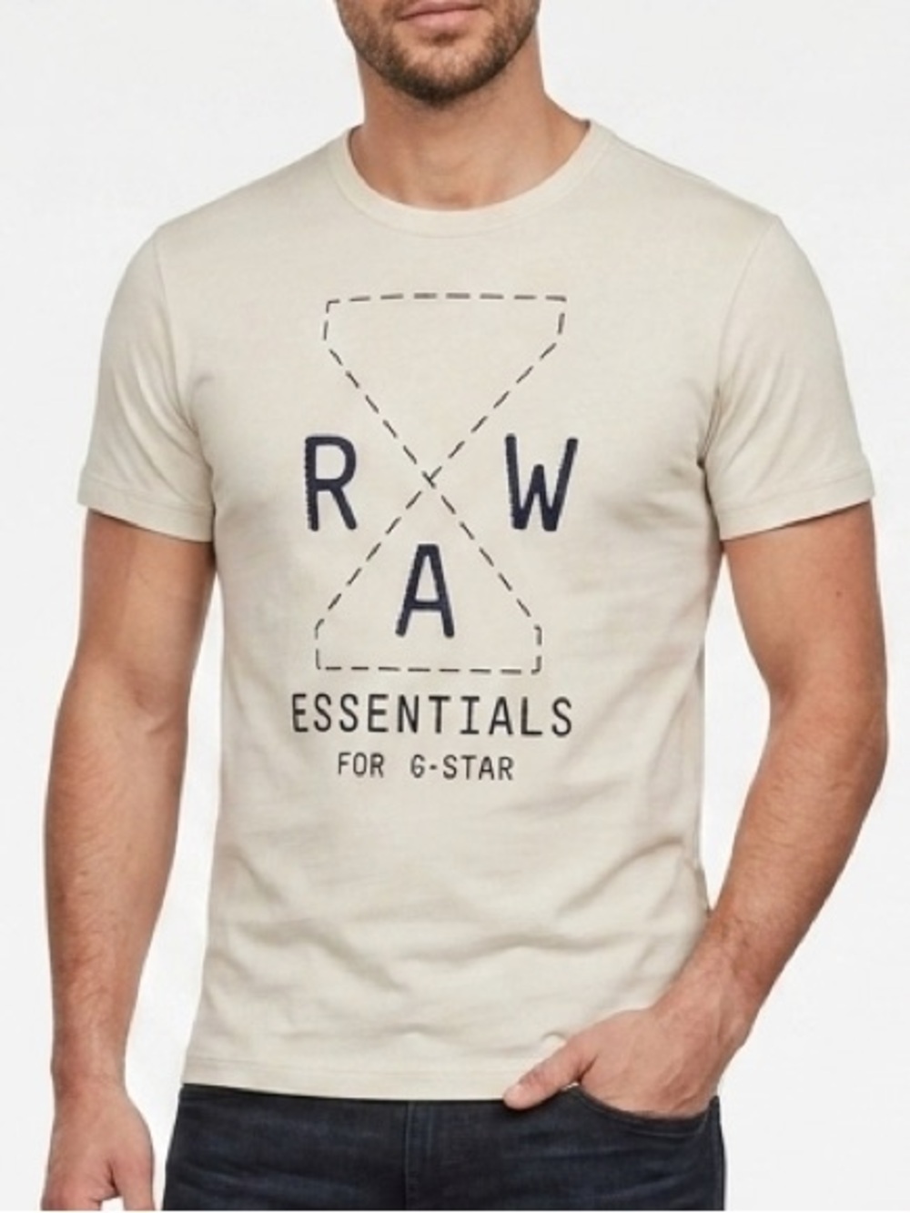 G-Star‎ RAW Essentials Graphic Logo T-Shirt Cream Short Sleeve Cotton Tee Size S